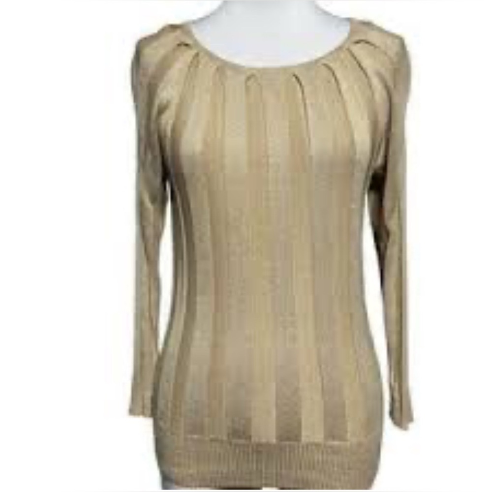 Joseph A. Que C'est Silk Tan Gold Shimmering Ribbed Sweater Women - S